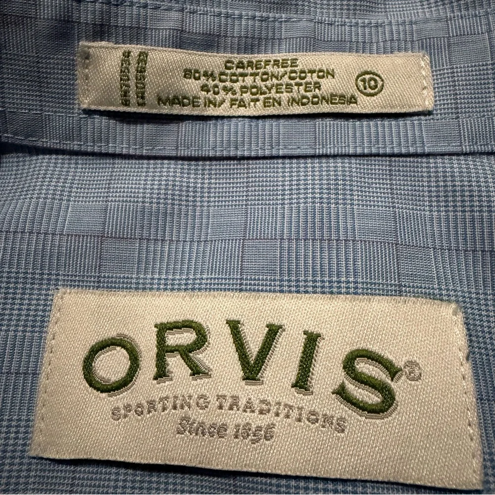 Orvis young‎ boys button down collared dress shirt in youth size 10 blue pattern